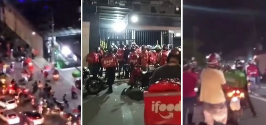 Motoboys fazem protesto com rojões após cliente agredir entregador e tomar chave de moto em condomínio de Salvador