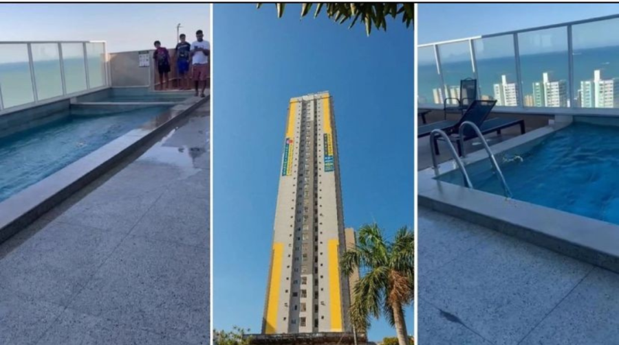 Movimento da água em piscina de prédio alto em Vila Velha intriga moradores, mas especialistas garantem: “É normal”
