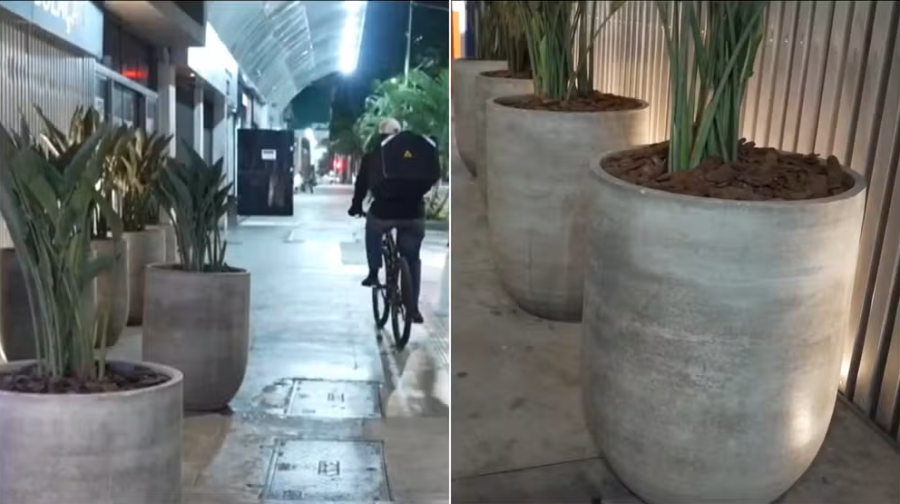 Moradores desistem de totens de segurança e apostam em vasos de planta para coibir furtos na porta de condomínio em SP