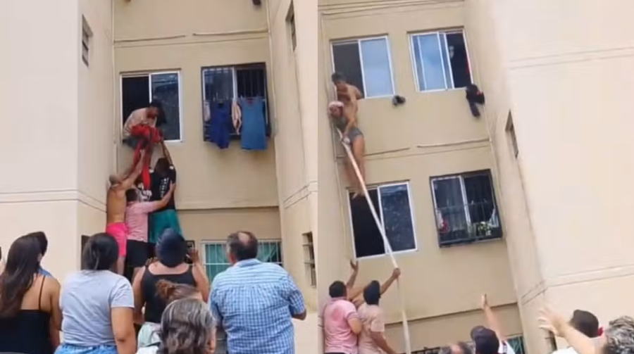 Mulher e bebê são resgatados por moradores durante incêndio em apartamento em Fortaleza