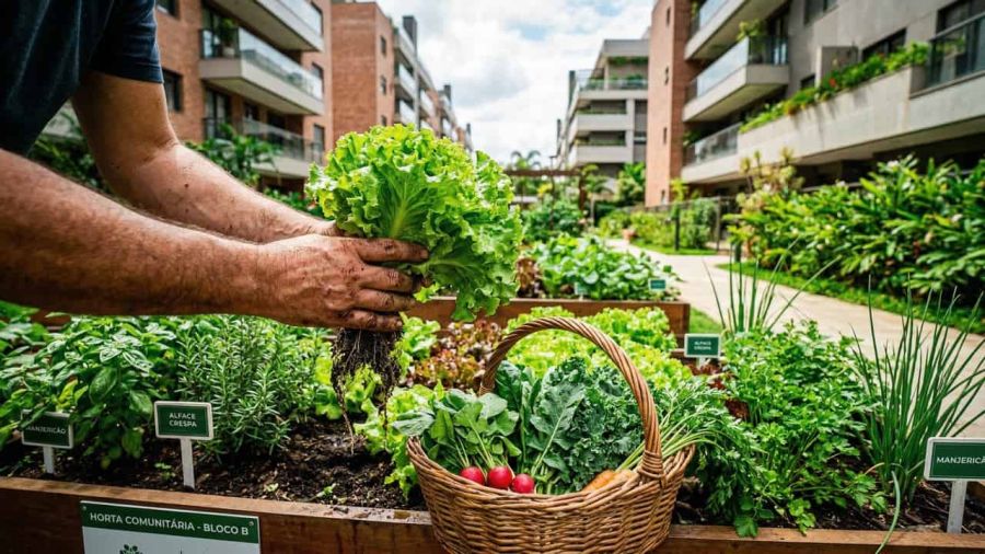 Hortas urbanas ganham espaço em áreas comuns e transformam condomínios em ambientes mais sustentáveis