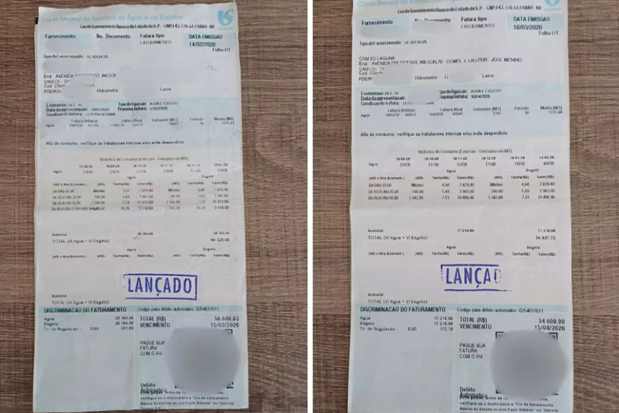 Condomínio em Santos recebe contas de água de até R$ 56 mil e moradores questionam valores
