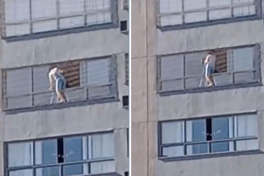 Mulher é flagrada do lado de fora de janela no 10º andar ao limpar vidro em Goiânia