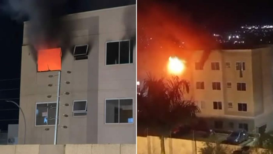 Bombeiros resgatam cão durante incêndio em apartamento no Acquaville