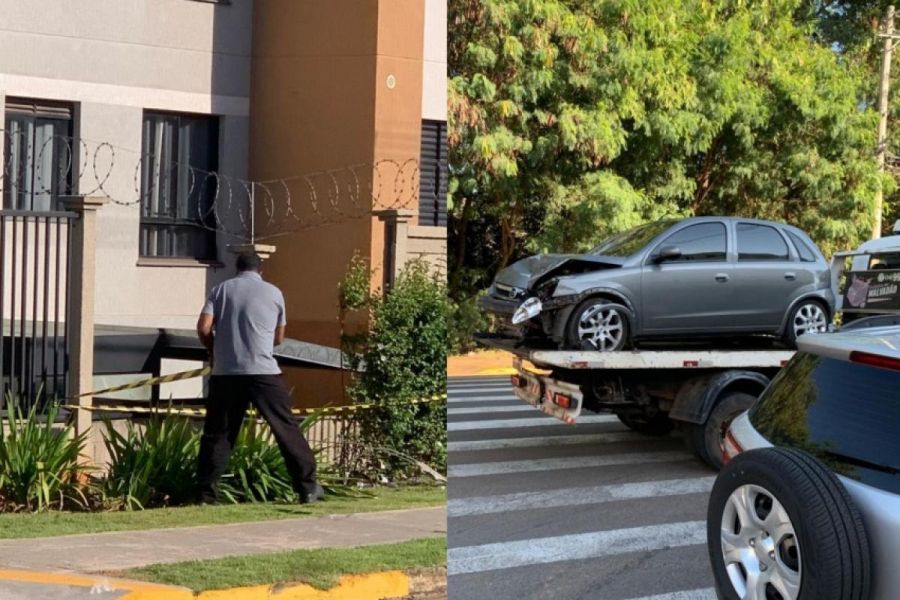 Motorista perde controle e derruba grade de condomínio em Bauru (SP)