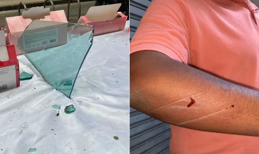 Vidros de prédio cedem durante vendaval e caem sobre calçada no Centro do Rio