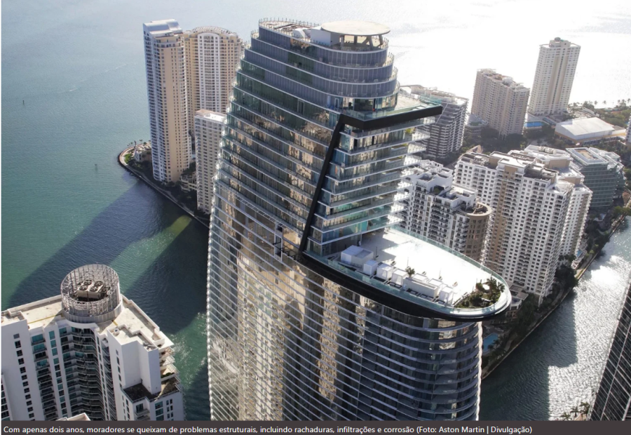 Moradores denunciam rachaduras e infiltrações em condomínio de luxo da Aston Martin em Miami