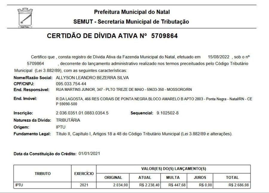 Candidato ao Governo do Rio Grande do Norte respondeu ação por dívida de condomínio e quitou débito durante processo