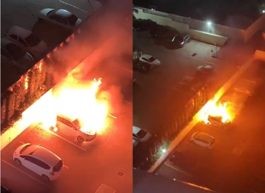 Carro elétrico pega fogo em estacionamento de condomínio em Campinas