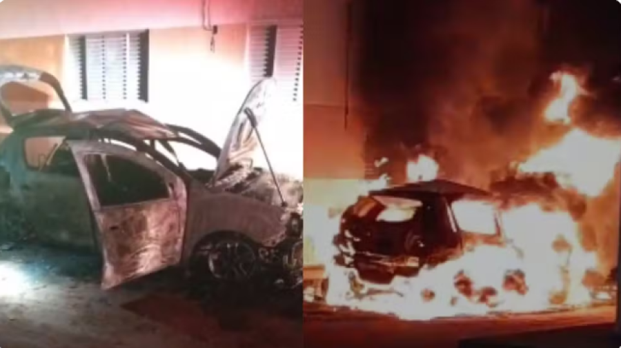 Carro de policial militar pega fogo dentro de condomínio na Zona Leste de Teresina