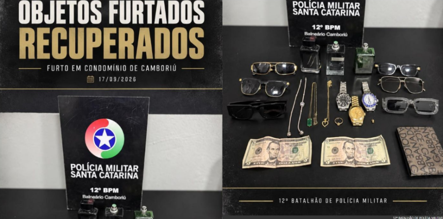 Polícia Militar recupera relógios e outros objetos furtados em condomínio de Camboriú